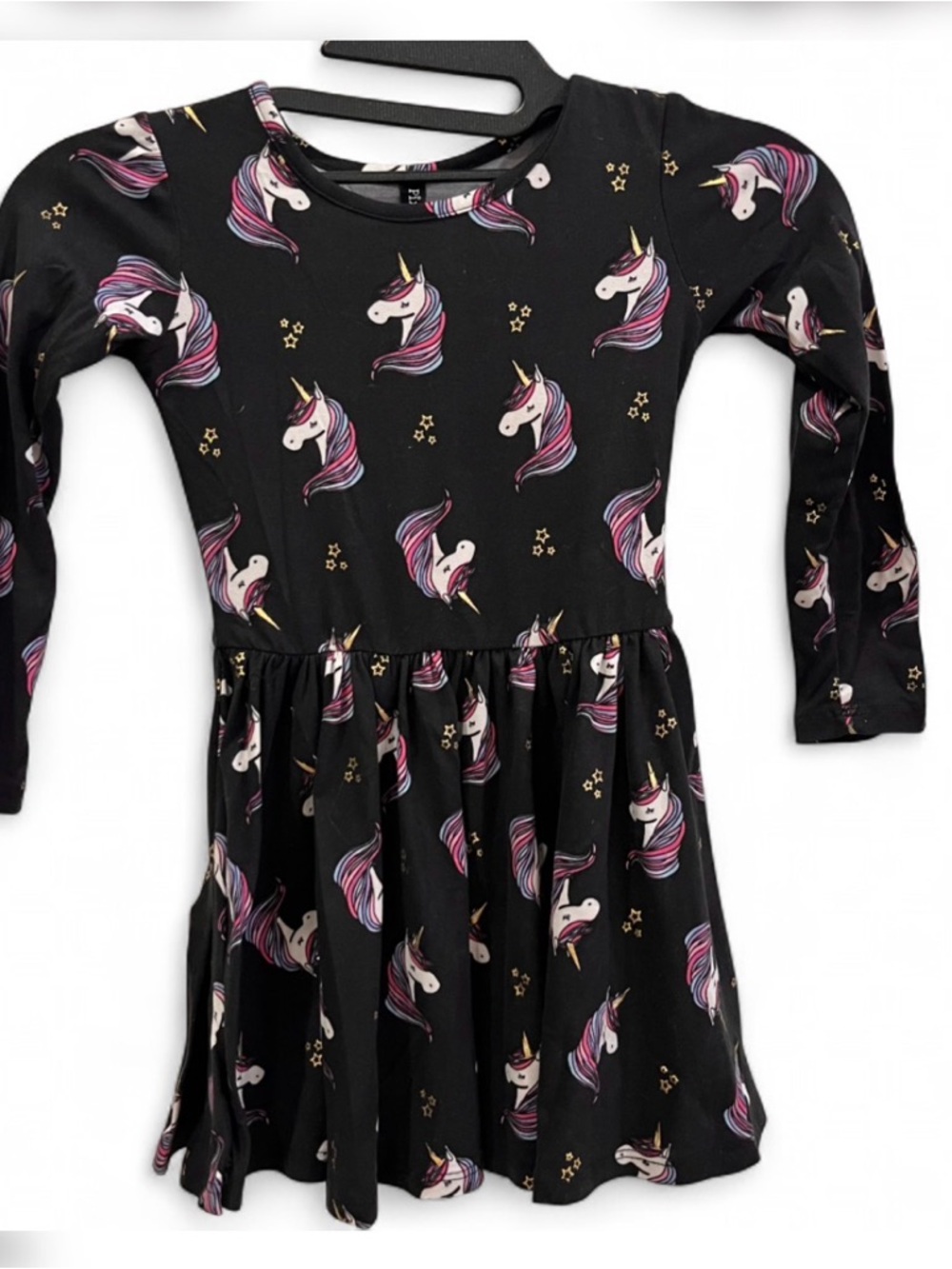 PIXIELANE- Black Unicorn Print Long Sleeve Dress (not same style as other uni)